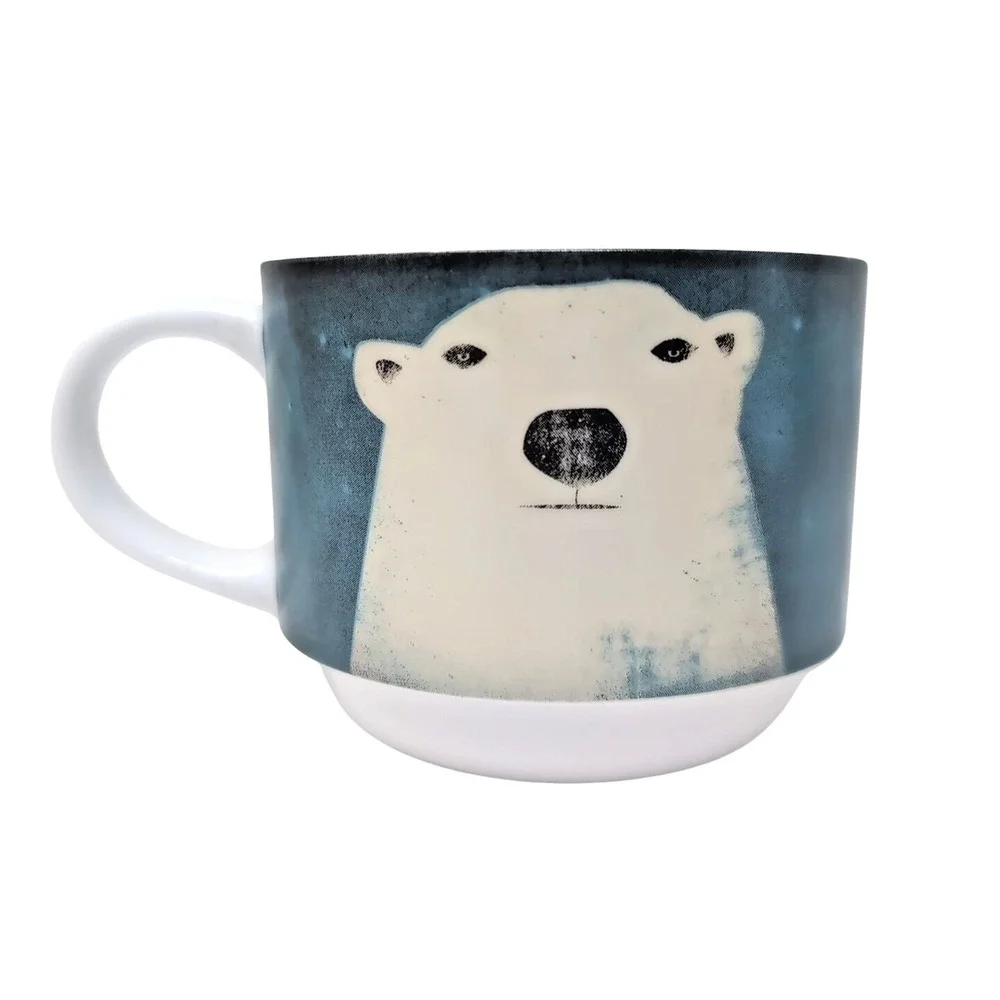 Pier 1 One Imports Stacking Mugs Set of 4 / Metal Stand Arctic Animals Porcelain